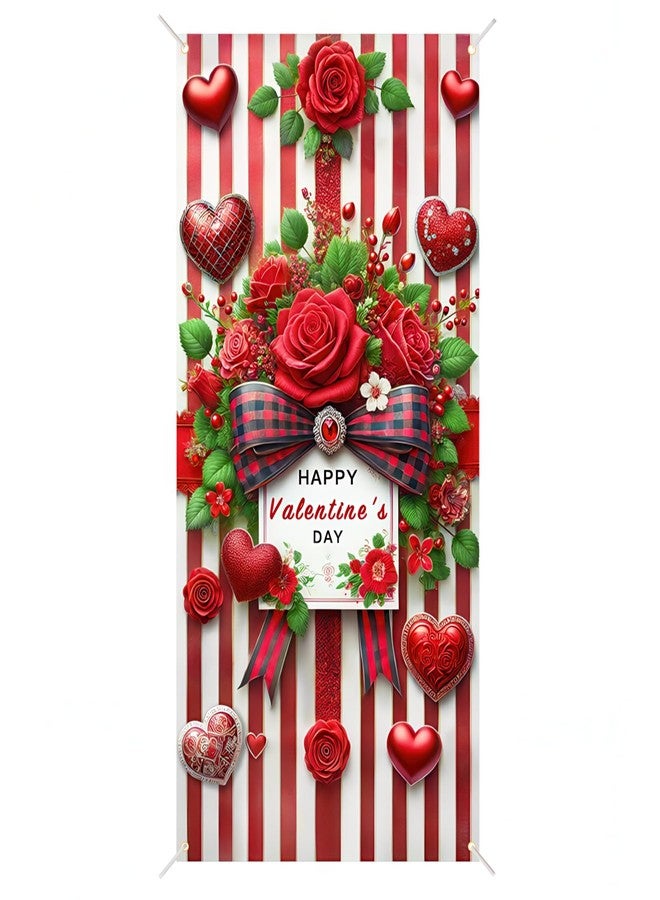 BlissYard Valentines Day Door Cover Romantic Red Roses Hanging Banner Backdrop for Valentines Decorations and Photo Background 70x35 Inches - Image 1