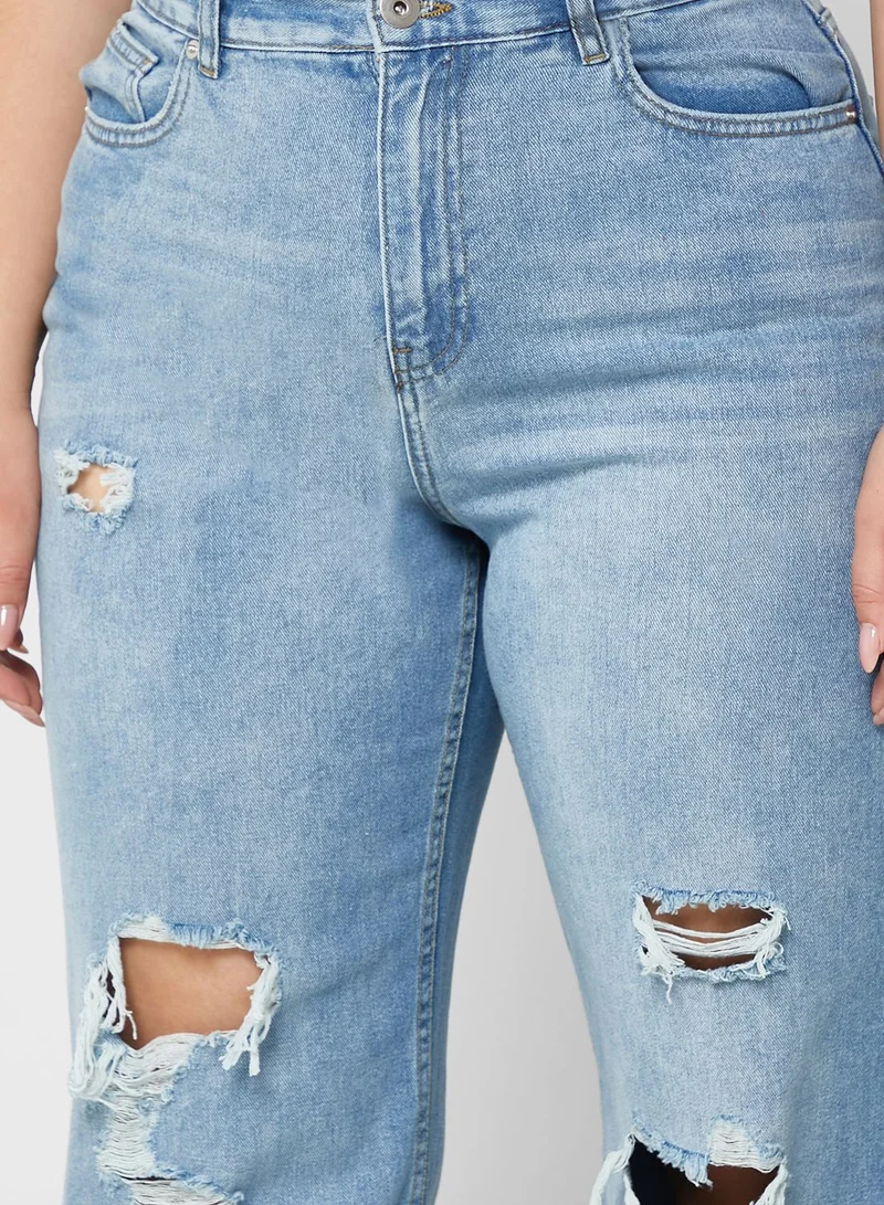 BRAVE SOUL Distressed High Waist Wide Leg Jeans
