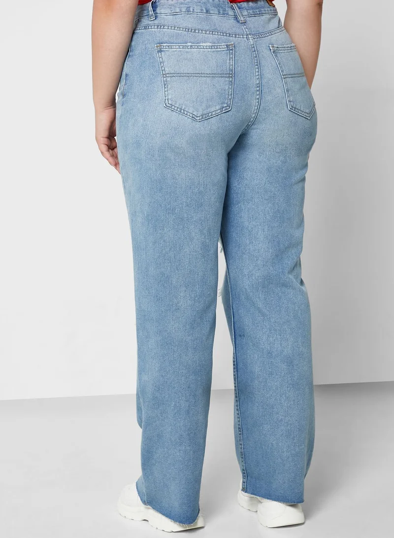 BRAVE SOUL Distressed High Waist Wide Leg Jeans