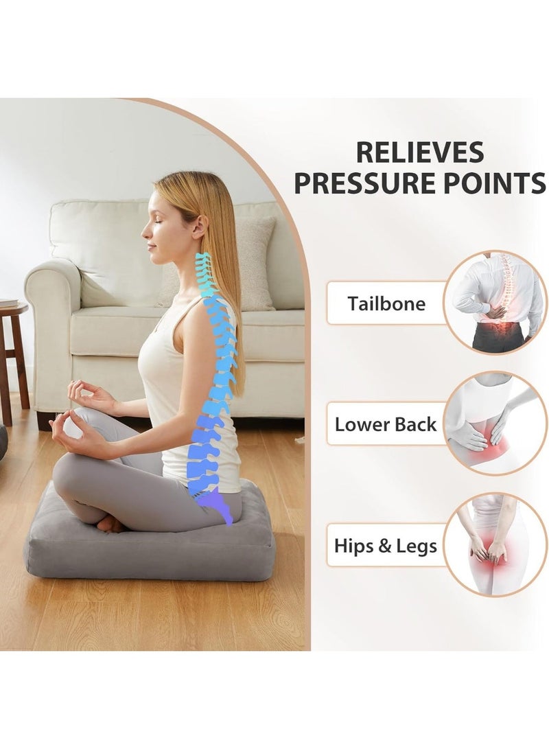 وانغبانغزي طقم وسادة أرضية للتأمل عدد 1، وسادة مربعة كبيرة للجلوس للبالغين، وسادة تأمل، وسادة من القماش المخملي المزركش لغرفة المعيشة أو اليوغا، رمادي فاتح، 40*40 سم - Image 2