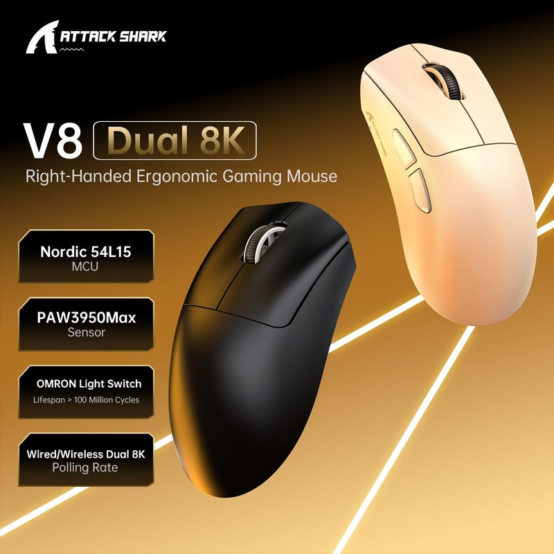 MAMBASNAKE x ATTACK SHARK V8 Wireless Gaming Mouse, 59g Ultra-Lightweight, PAW3950MAX Sensor, SHARK 8K Dongle, Tri-Mode (2.4G/Bluetooth/Wired), Right-Hand Ergonomic Design, Web-Based Software - Image 2