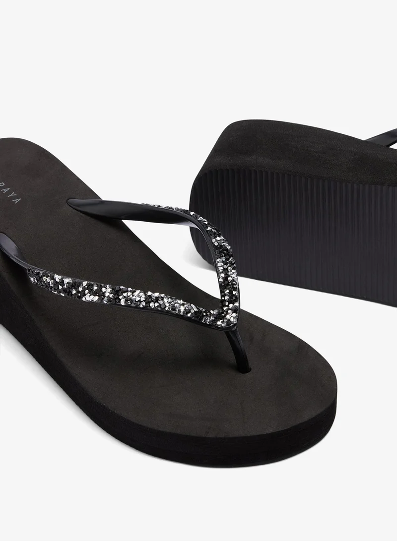 Matalan Black Wedge Flip Flops