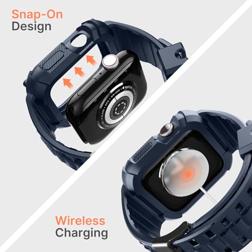Fullmosa Compatible with Apple Watch Bands 45mm Series 9/8/7, TPU Rugged iWatch Strap Military Grade Shockproof Bumper Case with Screen Protector for Men Women, Blue - Image 5