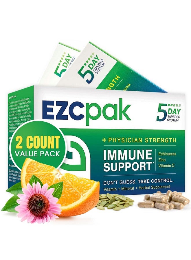 EZC Pak EZC باك 5-يوم دعم المناعة المعزز - مكمل دعم المناعة بالفيتامينات، إشنسا، زنك، فيتامين C، معززات المناعة للبالغين - فيتامينات دعم المناعة (عبوة من 2) - Image 1