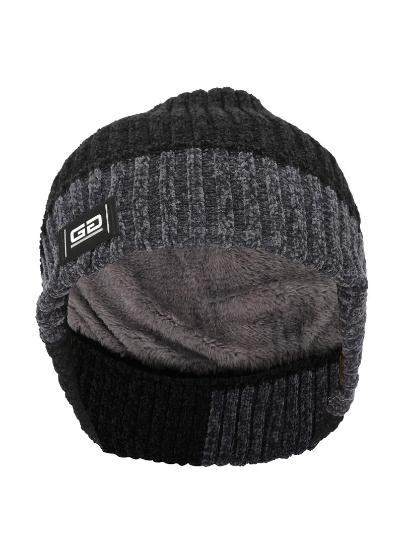 FabSeasons Unisex Acrylic Winter Woolen Beanie/Skull Caps/Hats For Mens & Women With Faux Fur Lining On The Inside Black, Free Size - Image 1