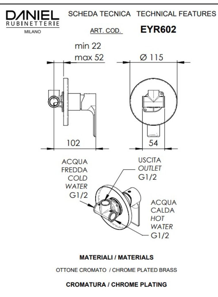 Daniel Complete Single lever built in shower Mixer Color Black - Image 2