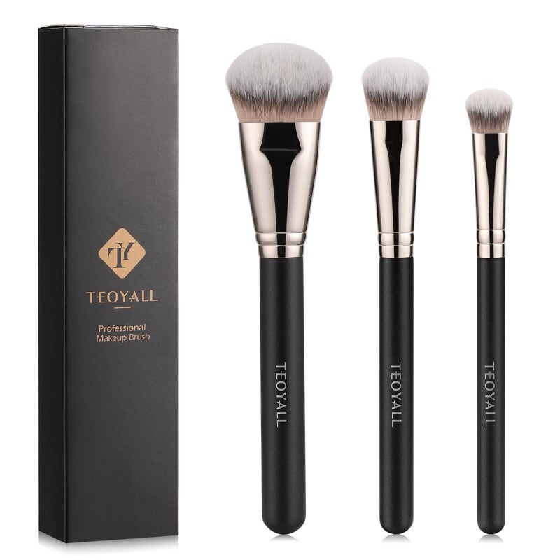 TEOYALL Flat Angled Brushes Flawless Foundation Brush Under Eye Concealer Brush Bronzer Brush with Liquid Cream Powder