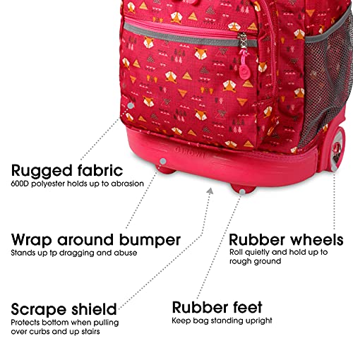 J World New York J World Sunrise Kids Rolling Backpack for Girls Boys. Roller Bookbag With Wheels For School, Fox - Image 4