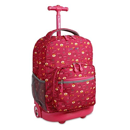 J World New York J World Sunrise Kids Rolling Backpack for Girls Boys. Roller Bookbag With Wheels For School, Fox - Image 1