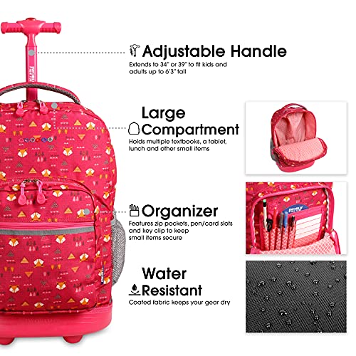 J World New York J World Sunrise Kids Rolling Backpack for Girls Boys. Roller Bookbag With Wheels For School, Fox - Image 5