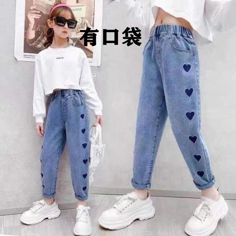 Girls' Jeans 2024 Large Children'S Embroidered Pants Little Girl'S Foot Pants - Image 5