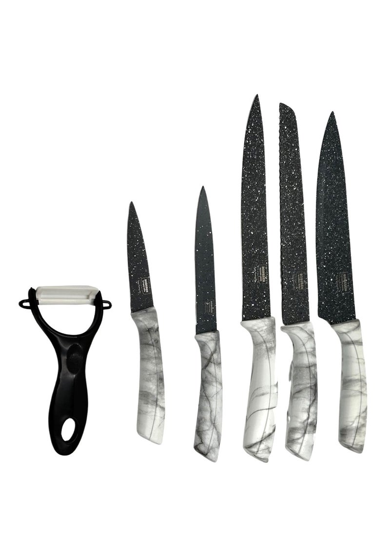 ALMUFARREJ 6-Piece Stainless Steel Knife Set Black/White  - Image 3