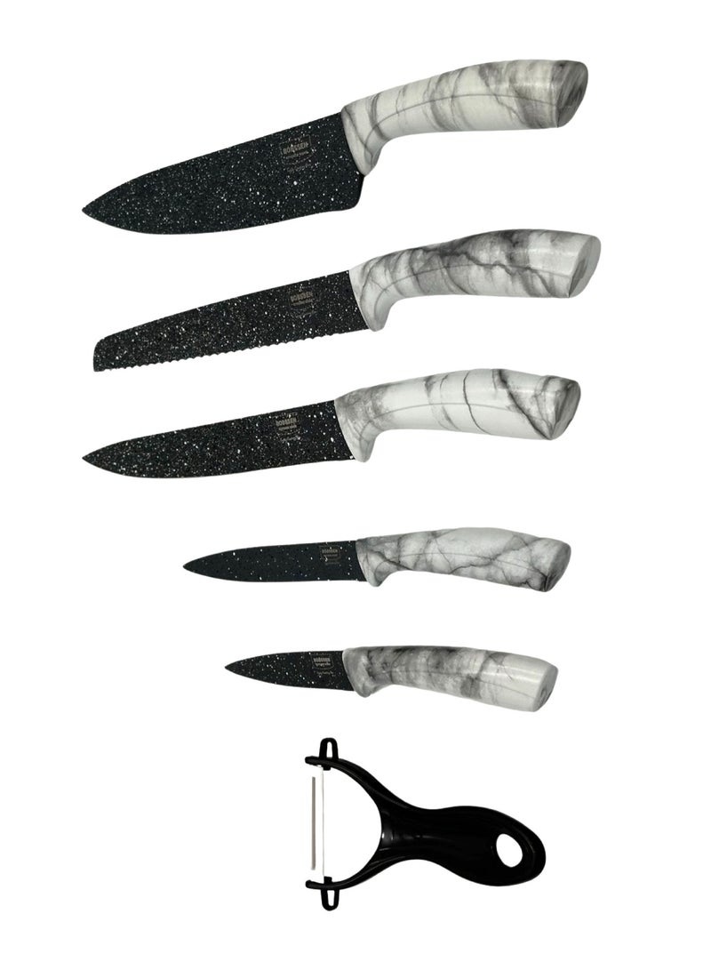 ALMUFARREJ 6-Piece Stainless Steel Knife Set Black/White  - Image 2