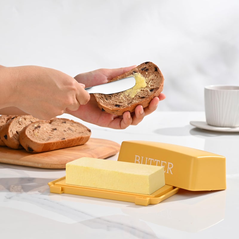 Dehov Butter Tray With Cover And Knife,Food Grade Plastic Butter Dishes With Lid And Stainless Steel Cheese Knife For Countertop,Yellow Cheese Storage Container - Image 5