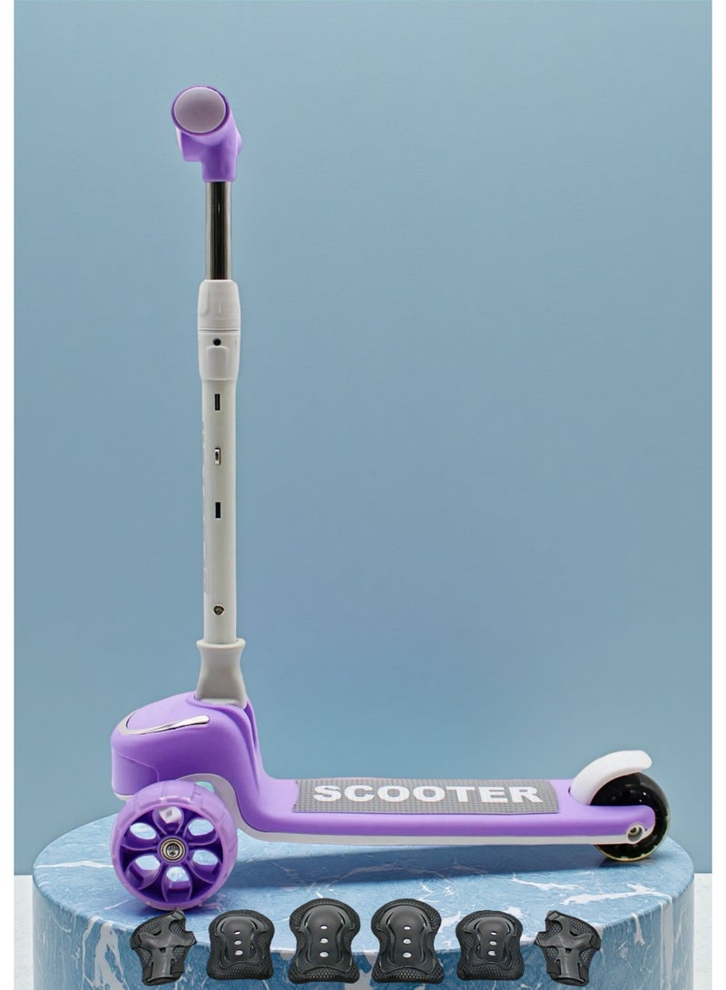 إيزي فيتشور سكوتر إيزي فيوتشر للأطفال من عمر 3 إلى 8 سنوات بإطار قابل للطي، ومقود قابل للتعديل، وعجلات بولي يوريثان LED، وفرامل خلفية، وموسيقى مدمجة، ومجموعة معدات حماية - Image 1