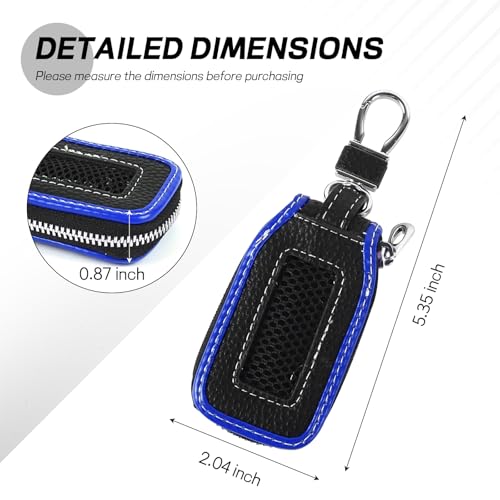 Hbxdeco Car Key Fob Case, Leather Car Key Chain Case Holder with Mesh Window, Universal Auto Keychain Case Protector Cover (Black+Blue) - Image 2