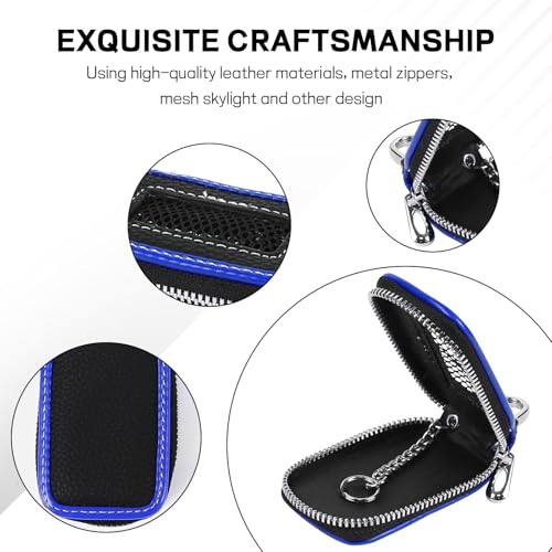 Hbxdeco Car Key Fob Case, Leather Car Key Chain Case Holder with Mesh Window, Universal Auto Keychain Case Protector Cover (Black+Blue) - Image 3