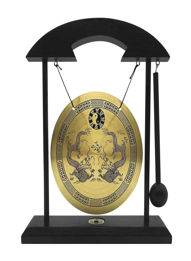 Mini Desktop Gong Table Wind Chime Percussion Instruments with Mallet for Home Decor Housewarming Gift - Dragon with Taiji Symbols Double Dragon - Image 1
