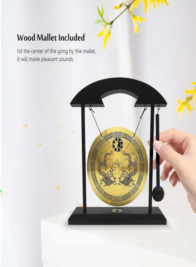 Mini Desktop Gong Table Wind Chime Percussion Instruments with Mallet for Home Decor Housewarming Gift - Dragon with Taiji Symbols Double Dragon - Image 5
