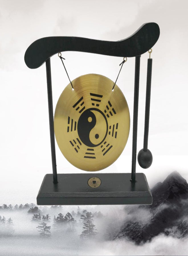 Mini Desktop Gong Table Wind Chime Percussion Instruments with Mallet for Home Decor Housewarming Gift - Dragon with Taiji Symbols Double Dragon - Image 3