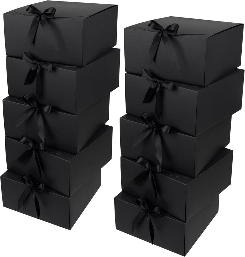 Gift Box with Lid – 10 Pieces – Size 20x20x10cm – Gift Wrapping and Events – Elegant and Strong Design (Black, 20x20x10cm) - Image 2