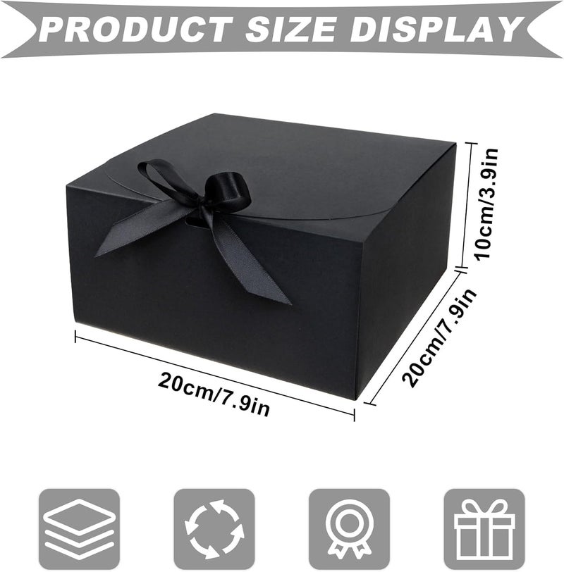 Gift Box with Lid – 10 Pieces – Size 20x20x10cm – Gift Wrapping and Events – Elegant and Strong Design (Black, 20x20x10cm) - Image 3