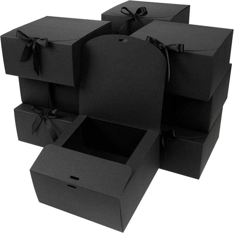 Gift Box with Lid – 10 Pieces – Size 20x20x10cm – Gift Wrapping and Events – Elegant and Strong Design (Black, 20x20x10cm) - Image 1