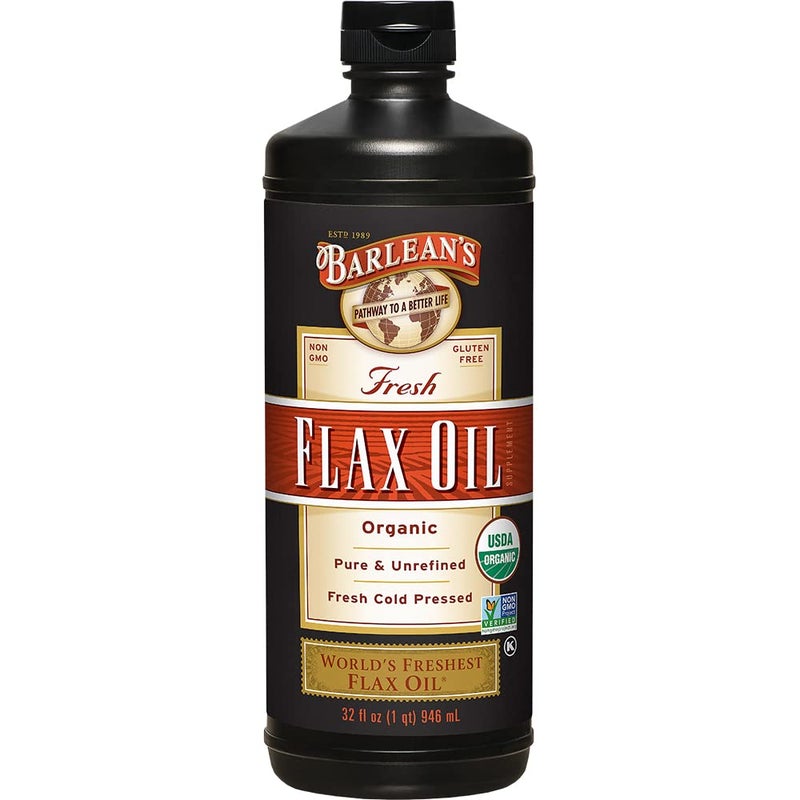 Barleans Organic Flaxseed Oil Liquid Cold Press Flax Seeds 7640mg ALA Omega 3 Fatty Acid Supplement for Joint and Heart Health Healthy Digestion 32 oz