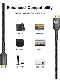 JSAUX 8k UHD Long HDMI Cable 48GBPS High Speed ​​HDMI 2.1 Braided Gaming Cable 4K 120Hz 144Hz 8k 60Hz Dynamic Hdr Dts:x 1080P 3D Earc Laptop UHD TV Game Monitor PS5 PS4 Compatible CV0011  - Image 3