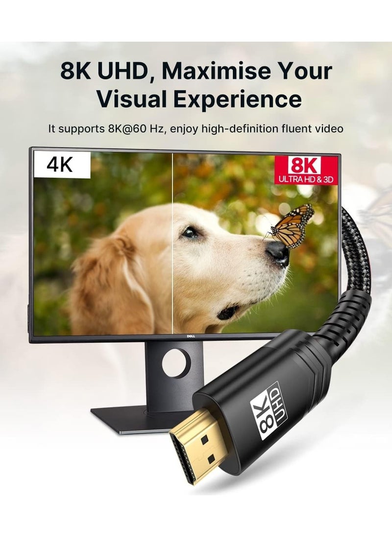 JSAUX 8k UHD Long HDMI Cable 48GBPS High Speed ​​HDMI 2.1 Braided Gaming Cable 4K 120Hz 144Hz 8k 60Hz Dynamic Hdr Dts:x 1080P 3D Earc Laptop UHD TV Game Monitor PS5 PS4 Compatible CV0011  - Image 5