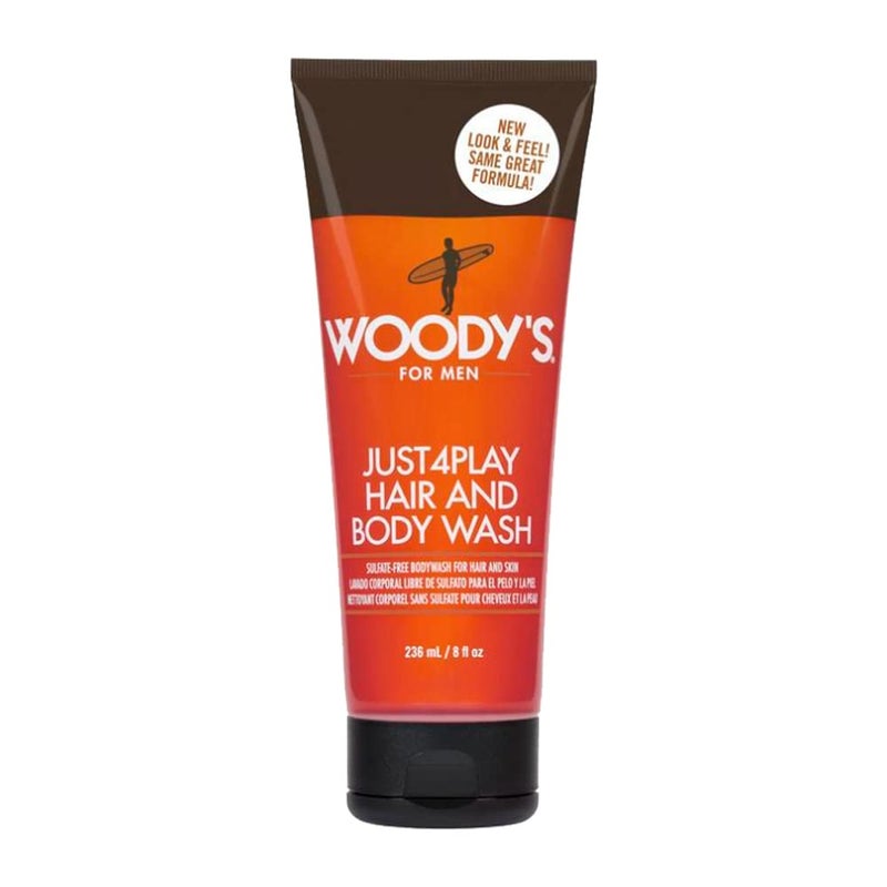 Woodys Just4Play Hair  Body Wash for Men Multipurpose Cleanser for Hair  Skin With Rosemary Panthenol  Ginger Sulfate Free 8 Fl Oz