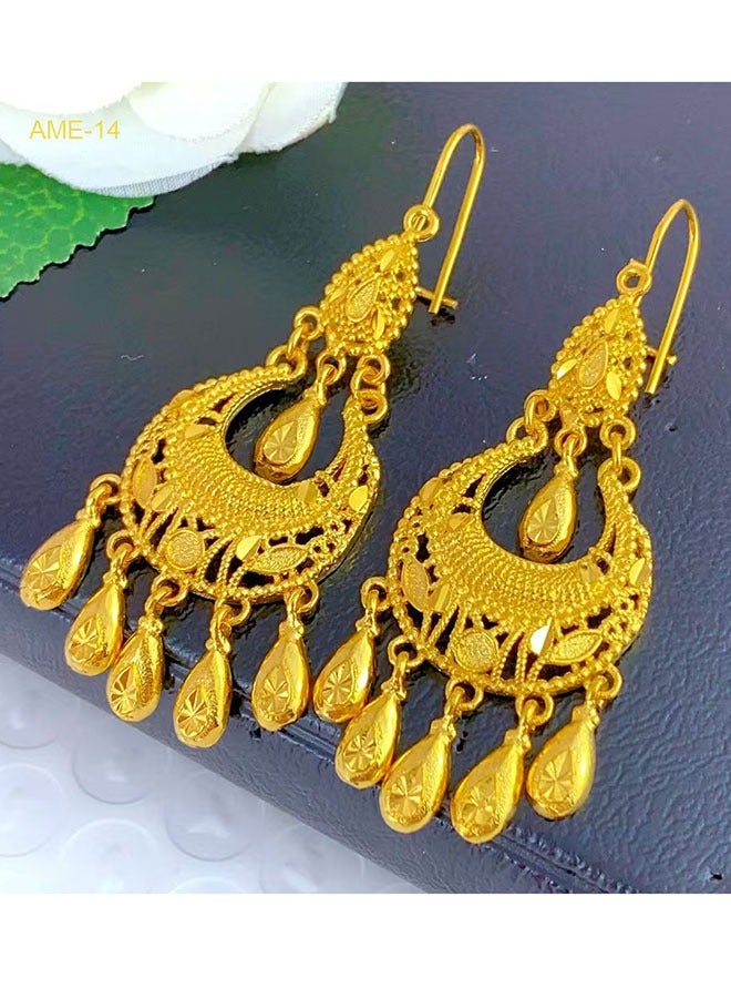 Banquet 22k Gold Plated Hansel Hollow Arabian Women's Earrings Wedding Gold Earring Custom Gold Earring