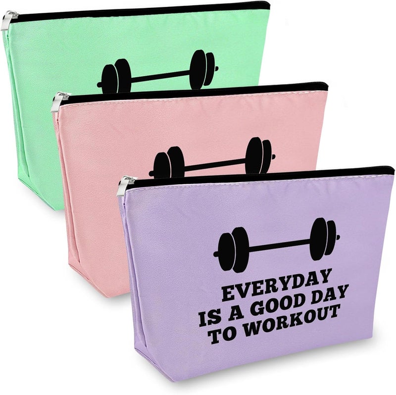 Weightlifting Fitness 3PCS Travel Cosmetic Pouch - Workout & Bodybuilding Gift for Women, Trainer, Sister, Friends - Inspirational Christmas & Birthday Gift for Her