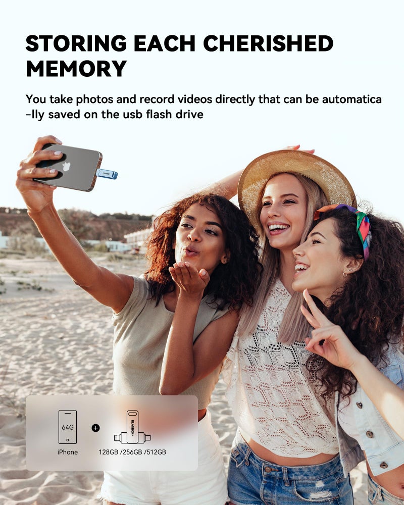 BLANBOK+ MFi Certified 256GB iPhone Photo Stick, USB Flash Drive for Photo/Video Backup, High-Speed Thumb Drive Compatible for iPhone/iPad/Android/PC (Blue) - Image 3