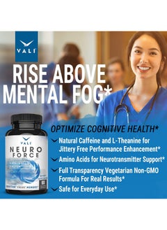VALI VALI Neuro Force Brain Booster Supplement for Focus, Memory, Clarity & Energy. Extra Strength Nootropic Cognitive Function Support for Mental Performance. with Natural Caffeine. 60 Veggie Capsules  - Image 2