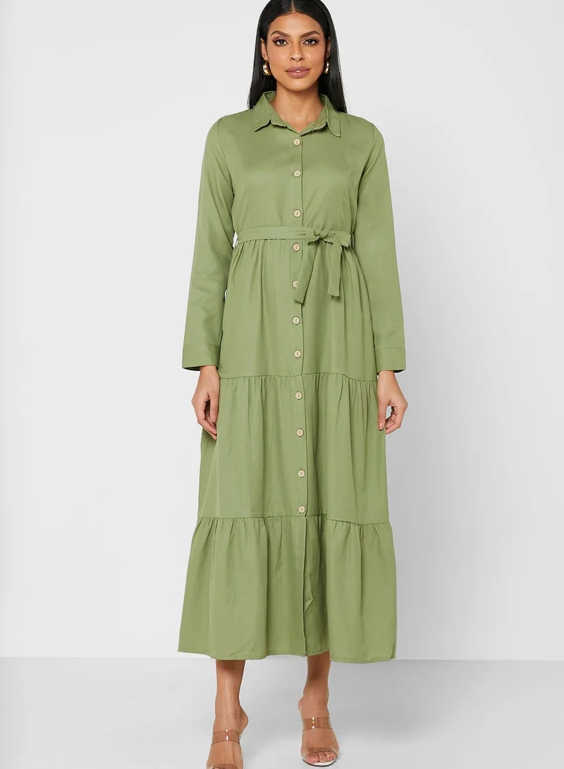 Por La Cara By Modanisa Button Down Belted Dress
