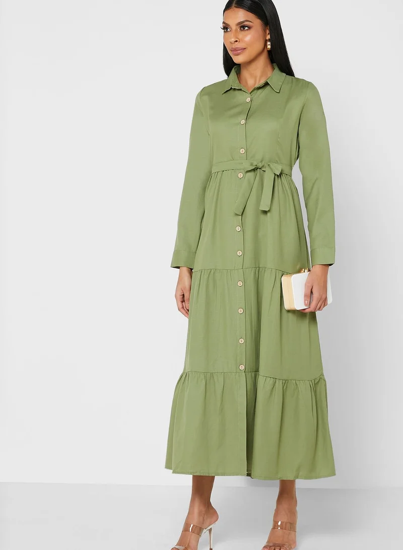 Por La Cara By Modanisa Button Down Belted Dress