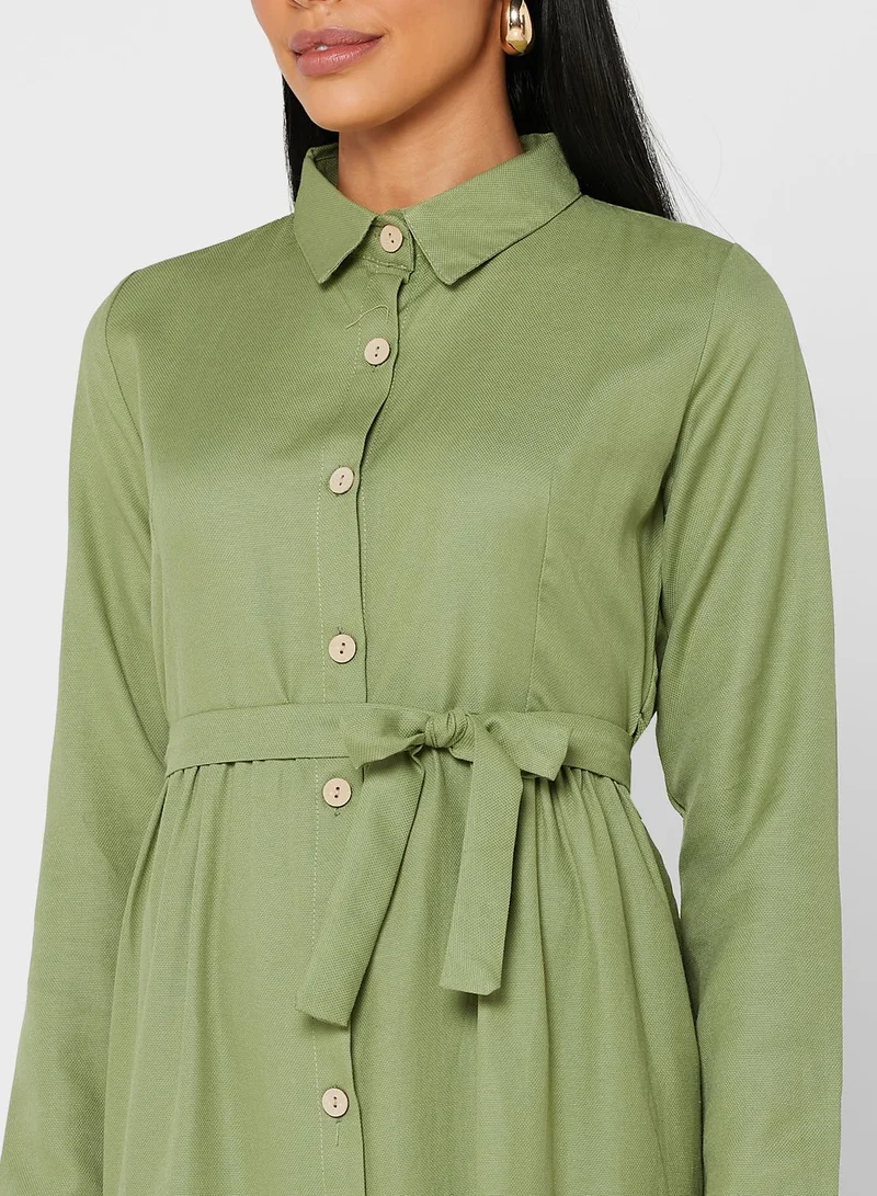Por La Cara By Modanisa Button Down Belted Dress