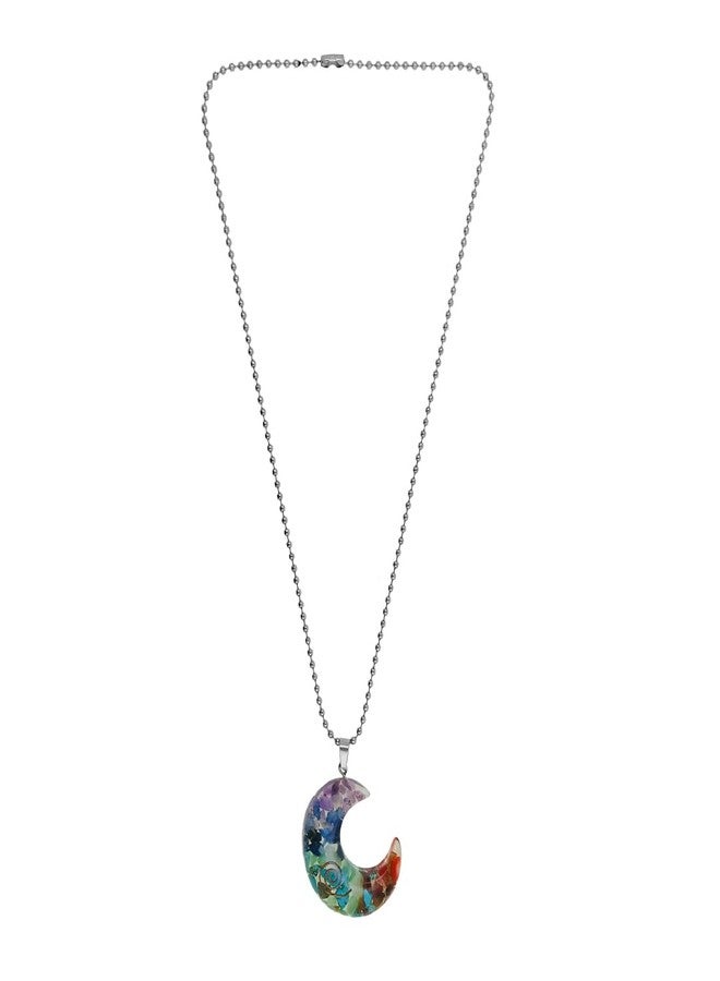 Saiizen Platinium Plated Multicolor Stone 7 Chakra Half Moon Pendant for Women and Men - Image 3