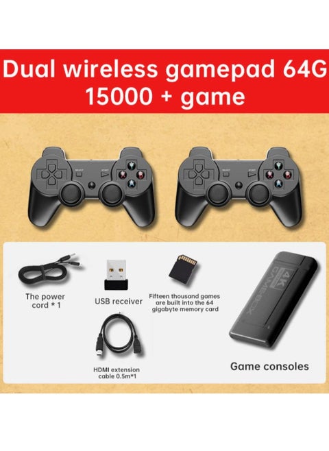 4K HD video game console, dual 2.4G wireless controllers, plug-and-play video game stick, built-in 15,000 games, retro handheld game console