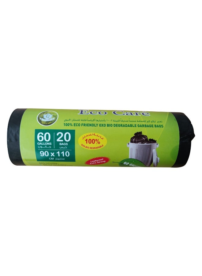 Eco Care Black Garbage Bag Roll - 20 Count, 60 Gallons, 90X110 Cm