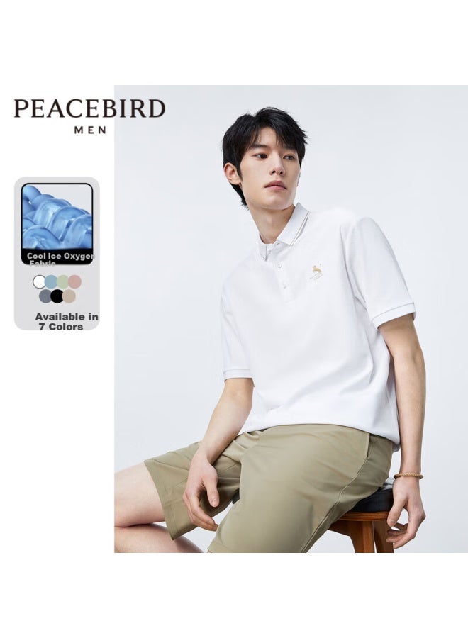 Waxbird Peacebird Men's Ice Oxygen Bar Polo Shirt Men's Summer Casual Embroidered Short Sleeve White 1 Xxl - Image 1