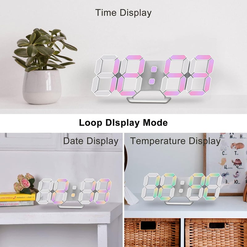 Deeyaple Led Digital Alarm Clock 3D Small Wall Clock Snooze Dimmable Time Memory 12/24 Date Temperature Remote Control Night Light Office Kitchen Living Room Bedroom (9.7 Inch, Multicolor) - Image 3