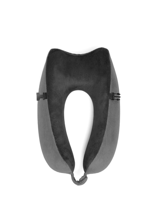 Brookstone مجموعة وسادة السفر العنق من بروكستون بذاكرة فوم - وسادة سفر خفيفة الوزن على شكل U قابلة للتعبئة للسفر في السيارة والطائرة والنوم، مقاس واحد، رمادي/أسود - Image 1