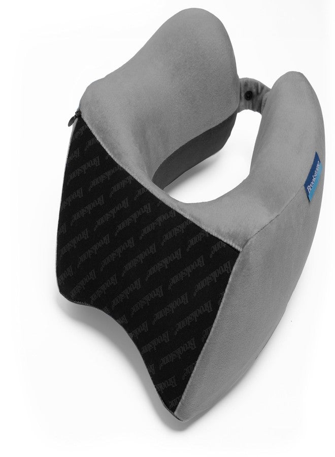 Brookstone مجموعة وسادة السفر العنق من بروكستون بذاكرة فوم - وسادة سفر خفيفة الوزن على شكل U قابلة للتعبئة للسفر في السيارة والطائرة والنوم، مقاس واحد، رمادي/أسود - Image 3