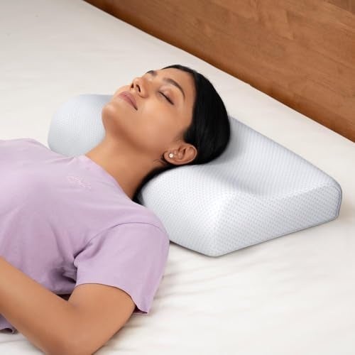 Wakefit Shape-Sensing Contour Pillow | Memory Foam with Shape-Adaptive Support | Neck & Shoulder Pain Relief | White | 19.5 x 11.5 x 4 inch | Set of 1 - Image 1