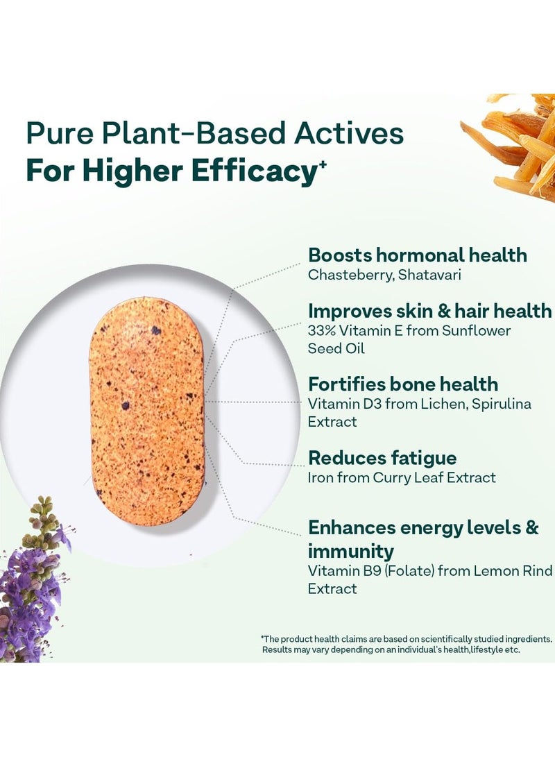أوزيفا فيتامينات نباتية متعددة للنساء بعمر 35+| للصحة الهرمونية والجلد والشعر وصحة العظام | مع تشاستيبيري، وفيتامين E وD3، 50 كبسولة نباتية - Image 3