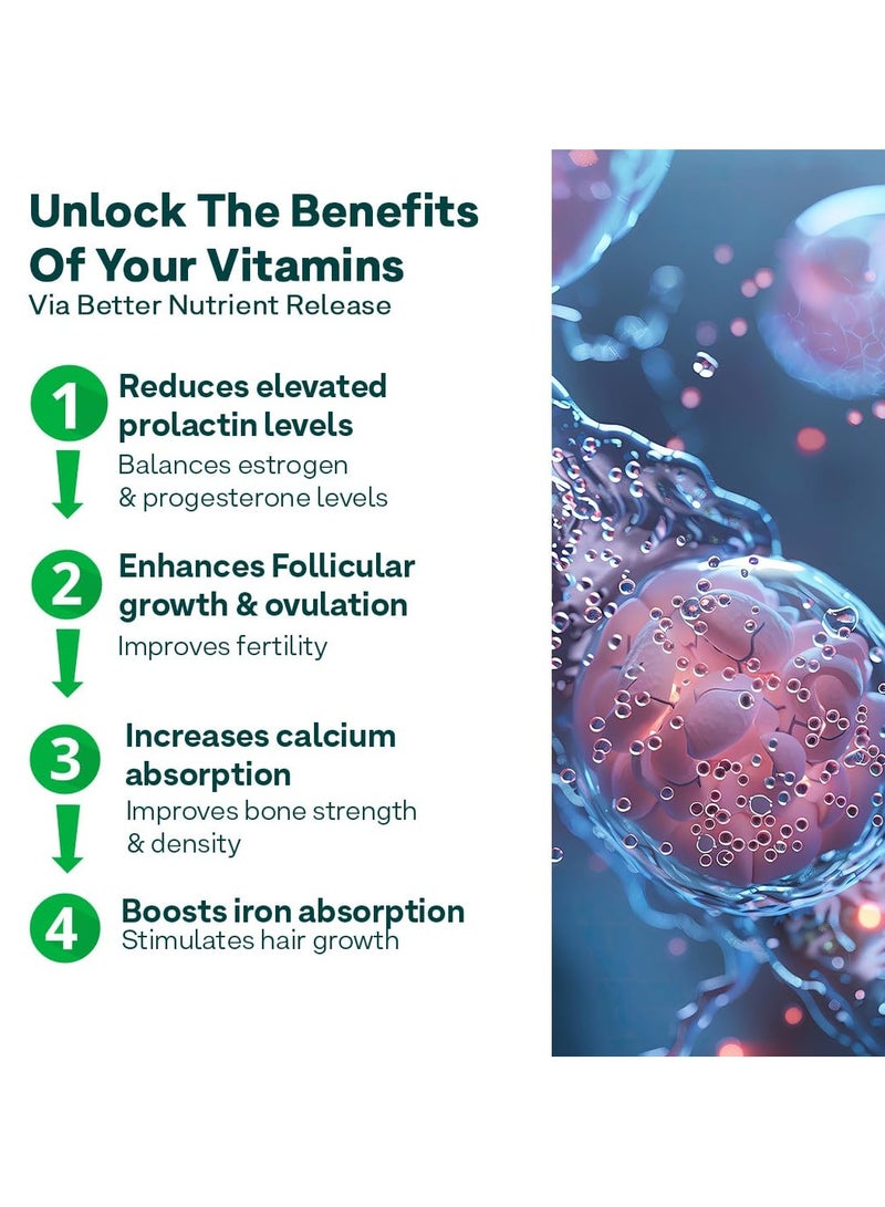 أوزيفا فيتامينات نباتية متعددة للنساء بعمر 35+| للصحة الهرمونية والجلد والشعر وصحة العظام | مع تشاستيبيري، وفيتامين E وD3، 50 كبسولة نباتية - Image 4
