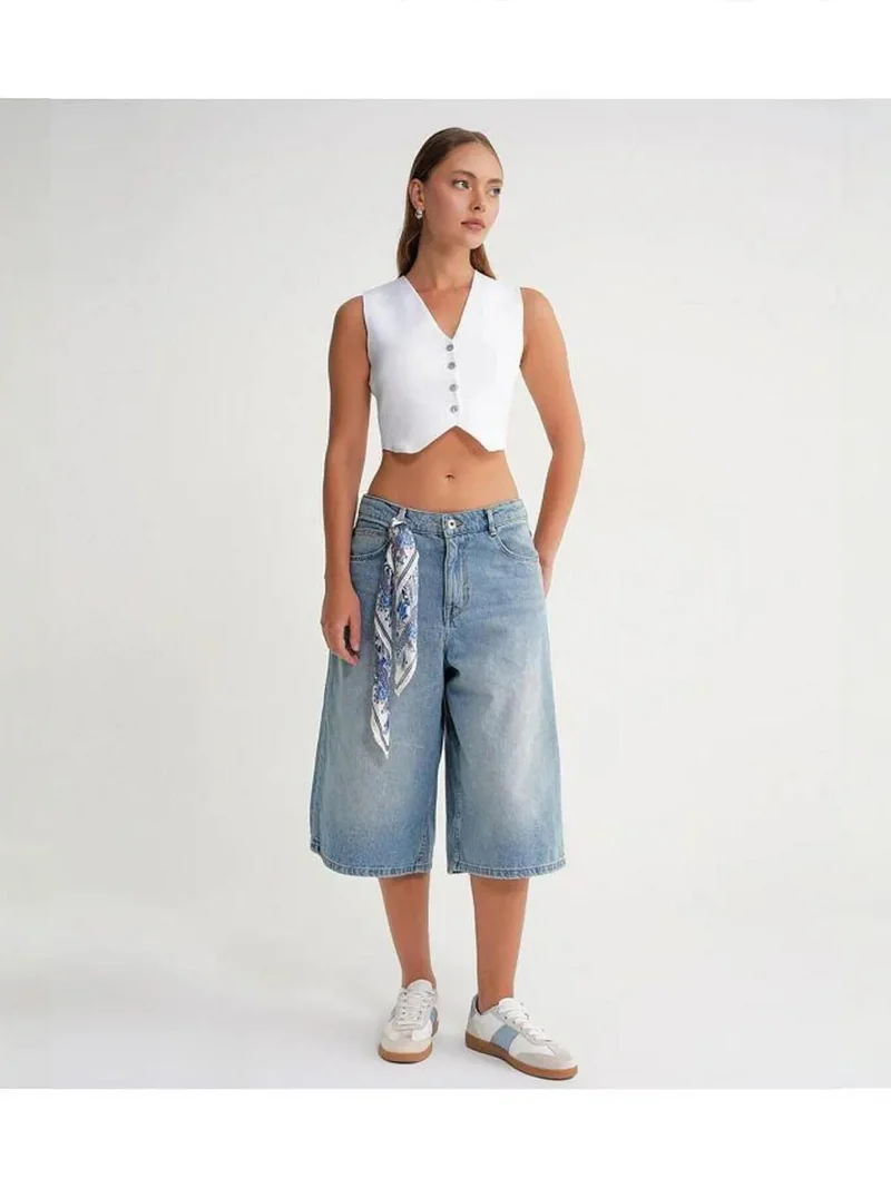 MixRay Mixray V-Neck Buttoned Crop Vest