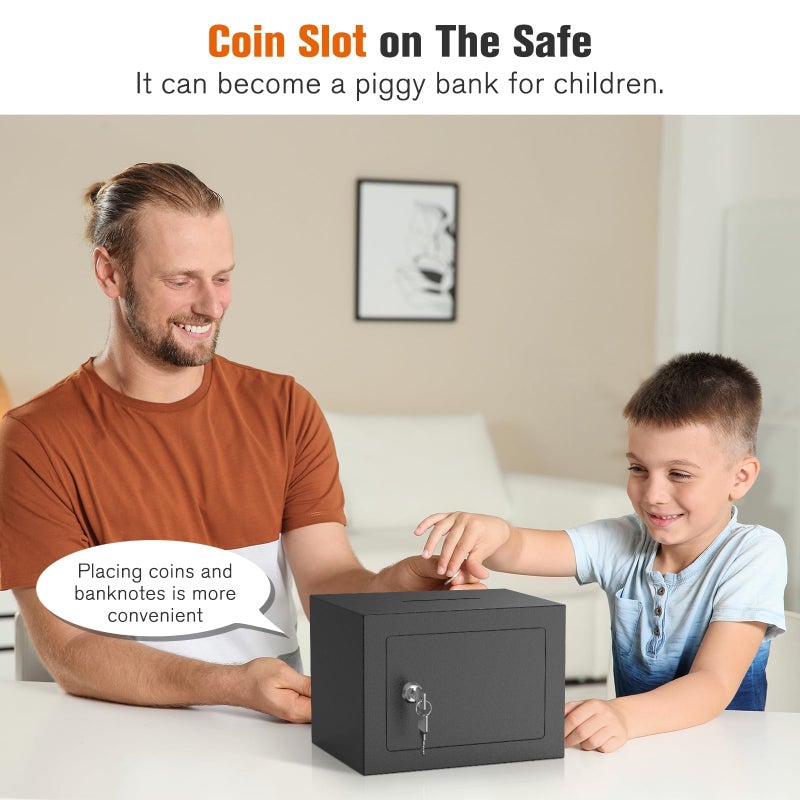 PATRON Small Safe Box with Key Lock,Mini Safe for Money with Coin Slotï¼ŒSteel Security Deposit Box for Cash Jewelry Coinï¼Œ0.24 Cubic Feet - Image 2